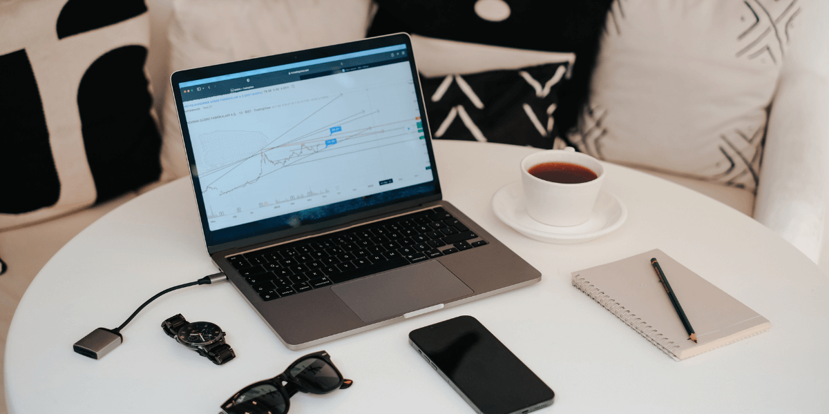 Laptop on white table